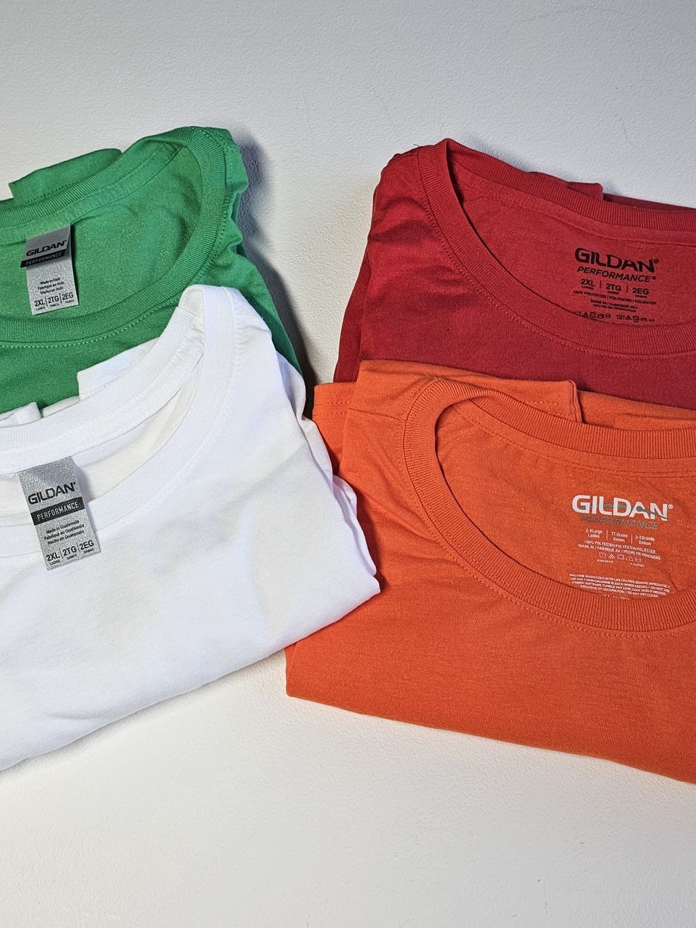 Gildan Women 2XL T-Shirt Bundle 4 Green, White, Red, Orange - Sublimation Blanks